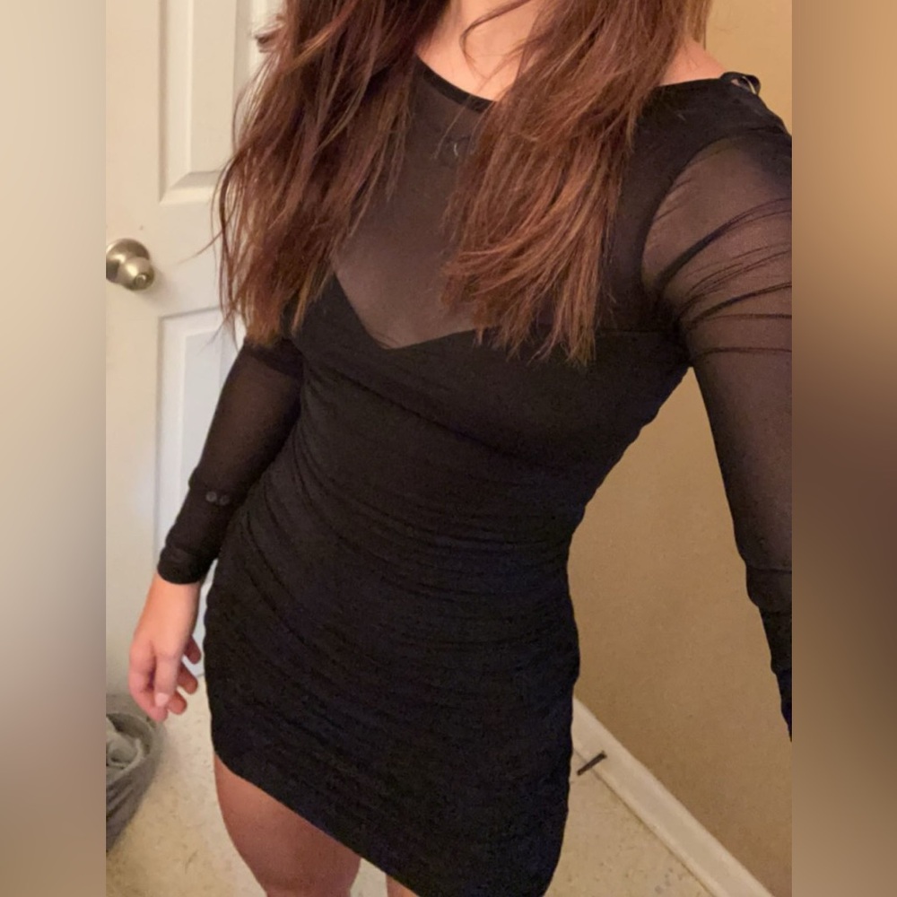 Black mesh mini dress
